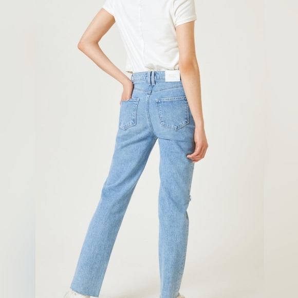 PAIGE STELLA Jeans Straight Crop High Rise Frayed Hem in Gnarly Destructed Sz 34 - Picture 2 of 13